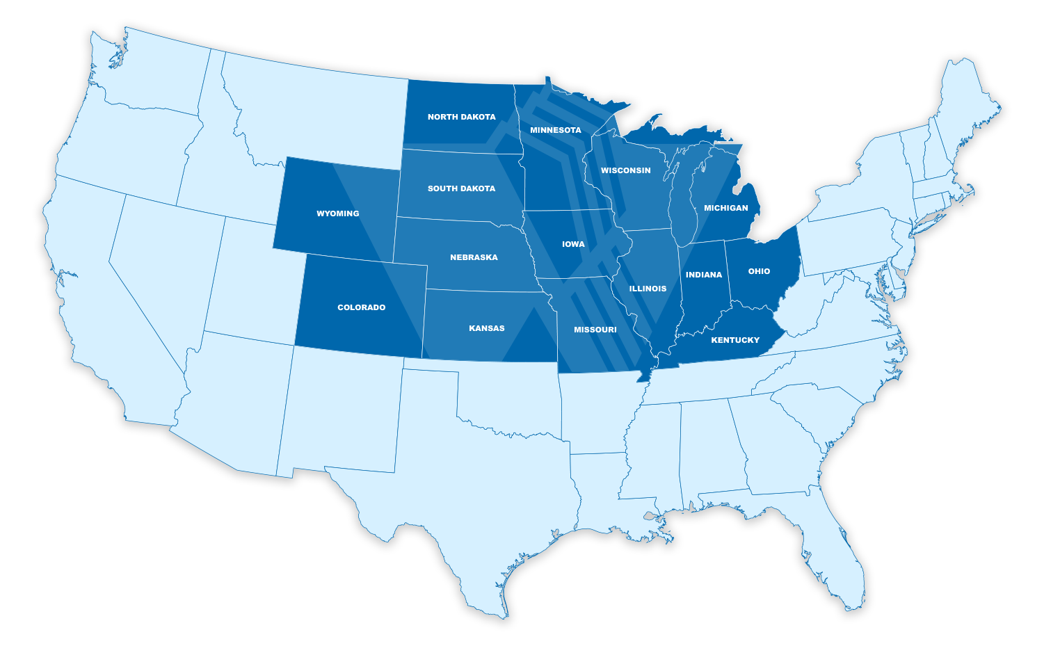 map showing the 15 states in which Wick has builders